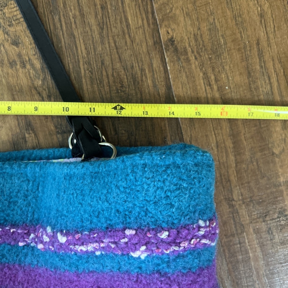 Handmade‎ Felted Wool Purple Teal Double Handle Boho Tote Handbag Purse Laptop - Picture 10 of 11